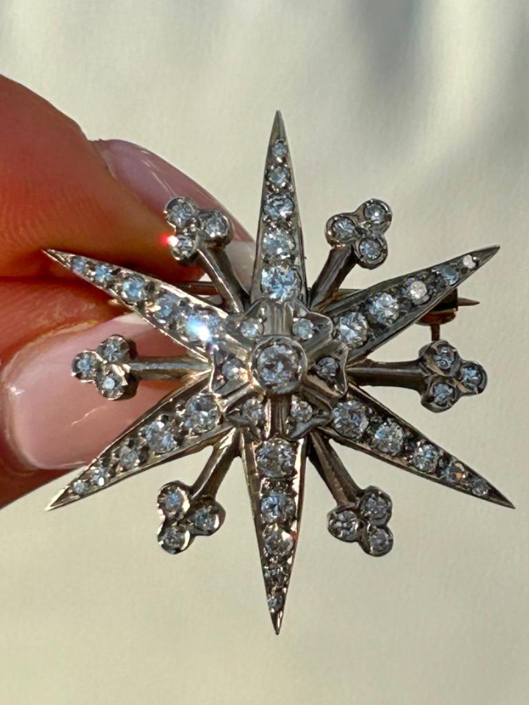 Large Antique Diamond Star Starburst Brooch - Image 3 of 9