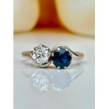 Antique Platinum Sapphire and Diamond Moi Et Toi 2 Stone Twist Ring