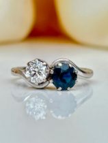 Antique Platinum Sapphire and Diamond Moi Et Toi 2 Stone Twist Ring