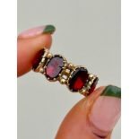 Large Yellow Gold Flat Cut Garnet 4 Stone Half Hoop Ring