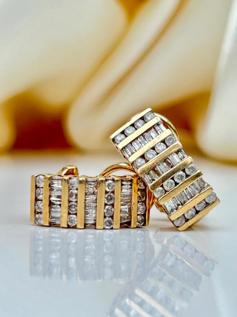 Vintage Diamond and Gold Hoop Earrings