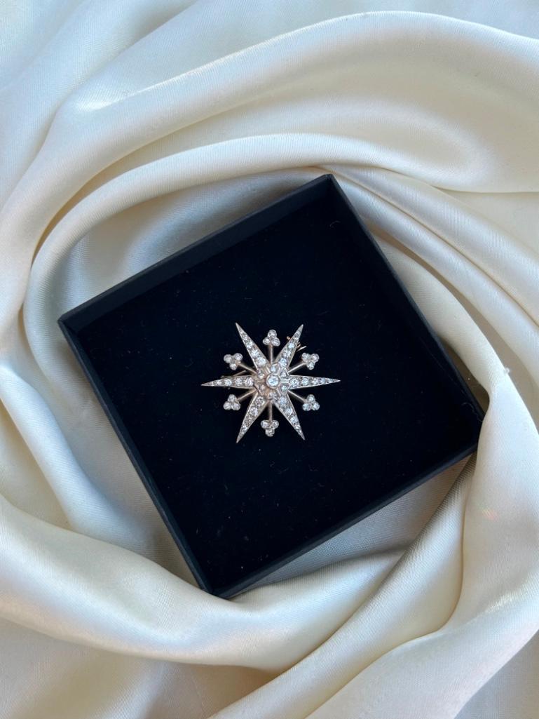 Large Antique Diamond Star Starburst Brooch - Image 5 of 9