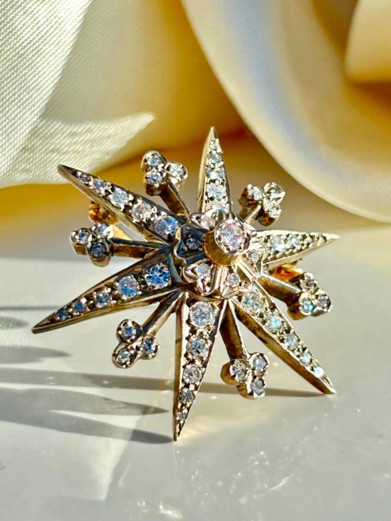 Large Antique Diamond Star Starburst Brooch - Image 2 of 9