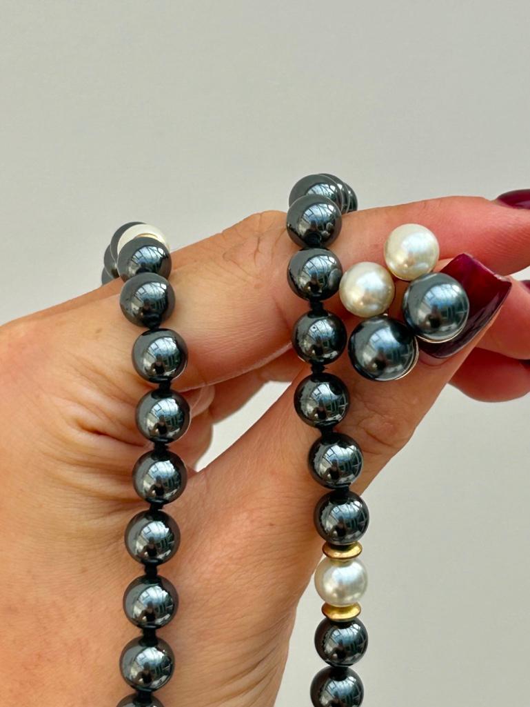 Hematite and Pearl Necklace and Earrings Set - Image 7 of 8