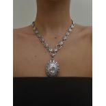 Chunky Antique Silver Collar Necklace with Locket Pendant