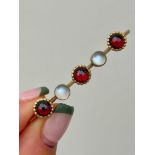 Antique Cabochon Garnet and Moonstone Yellow Gold Bar Brooch