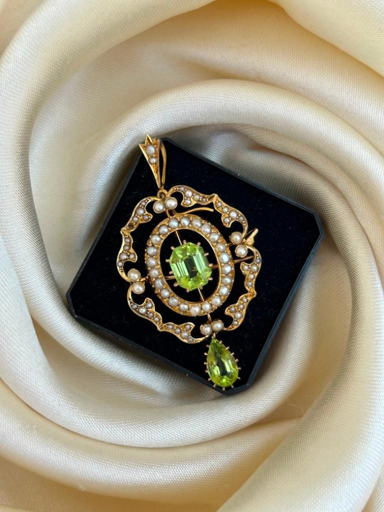 Amazing Larger Size Antique 15ct Yellow Gold Peridot and Pearl Brooch / Pendant with Large Peridot D - Image 5 of 5