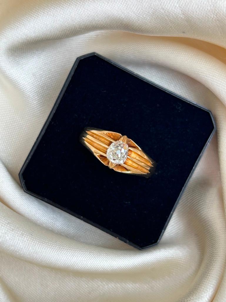 Antique Chunky 18ct Yellow Gold Diamond Belcher Ring - Image 6 of 8