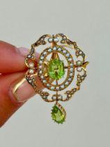 Amazing Larger Size Antique 15ct Yellow Gold Peridot and Pearl Brooch / Pendant with Large Peridot D