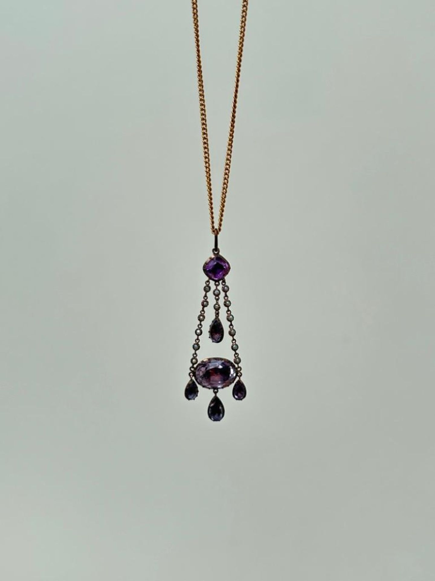 Georgian Era Foiled Amethyst and Pearl Pendant on Chain - Image 5 of 6