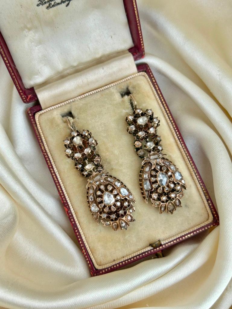 Antique Gold and Diamond Drop Earrings in Antique Box - Image 5 of 5