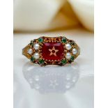 Rare and Unusual Stone Set Gold Antique Star Ring