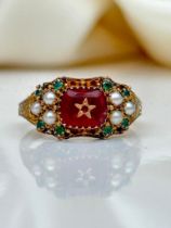 Rare and Unusual Stone Set Gold Antique Star Ring