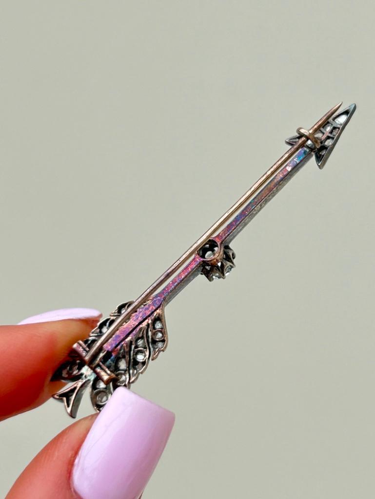 Outstanding Antique Large Diamond Jabot Arrow Pin Brooch in Antique Box - Image 6 of 8