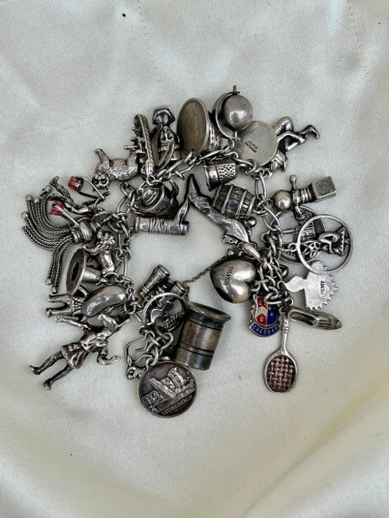 Chunky Filled Silver Charm Bracelet & Unusual Charm Collection