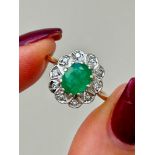 Emerald and Diamond Cluster Ring in 9ct Gold