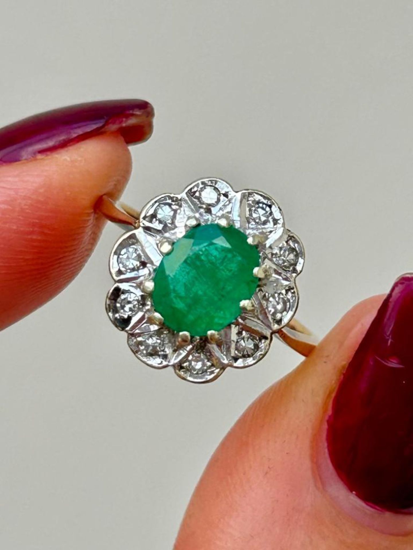 Emerald and Diamond Cluster Ring in 9ct Gold