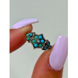 Antique Gold Turquoise and Pearl Flower Ring