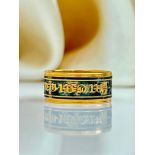 Antique C.1890 Wide Black Enamel 18ct Yellow Gold Mourning Band Ring with Inscription