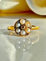 Antique Gold Rose Cut Diamond and Pearl Ring