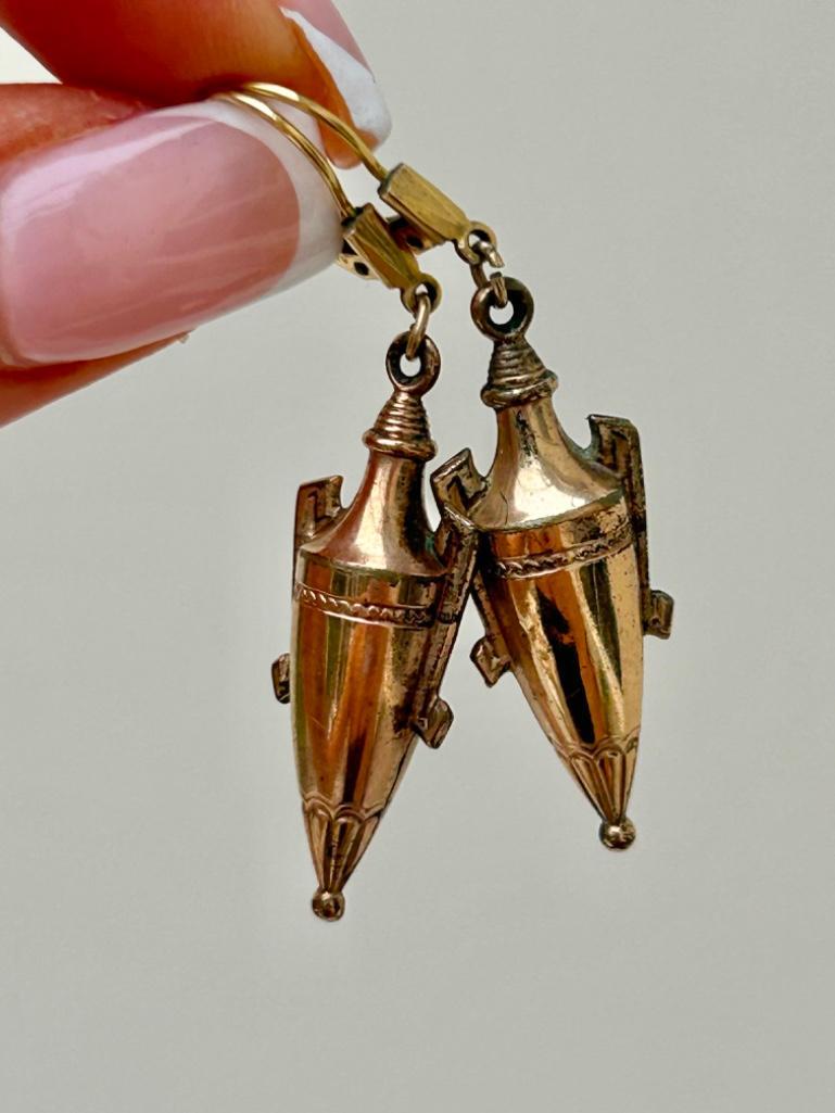 Antique 14ct Rolled Gold Urn Design Drop Earrings - Image 4 of 5