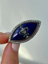 Antique Blue Enamel and Paste Urn Brooch in Gold