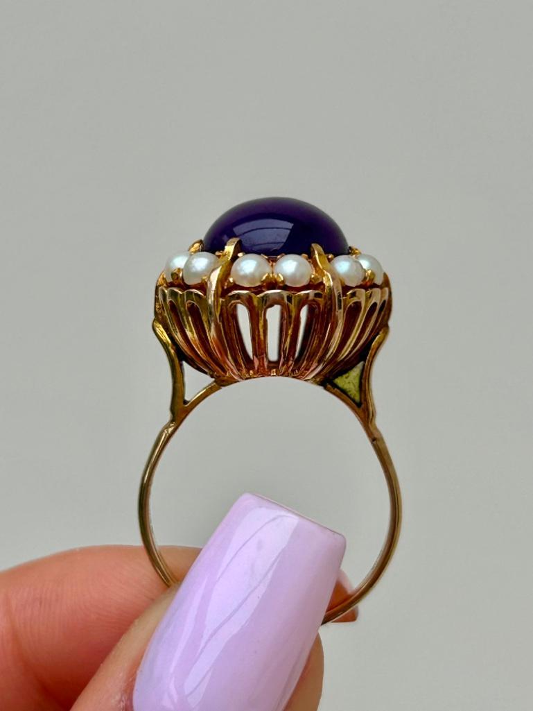 Large Amethyst and Pearl 9ct Dress Ring - Image 4 of 8