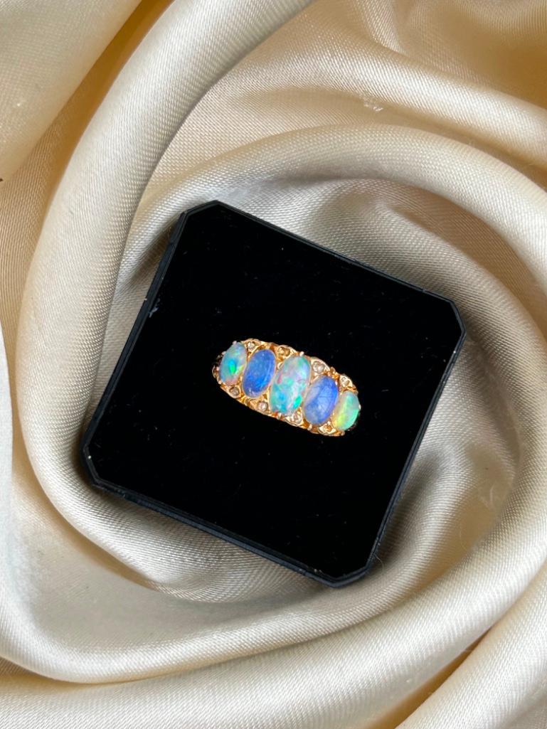 Antique Opal 5 Stone Ring with Diamonds Points - Image 5 of 8