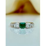 Sweet Emerald and Diamond 3 Stone Ring in Gold