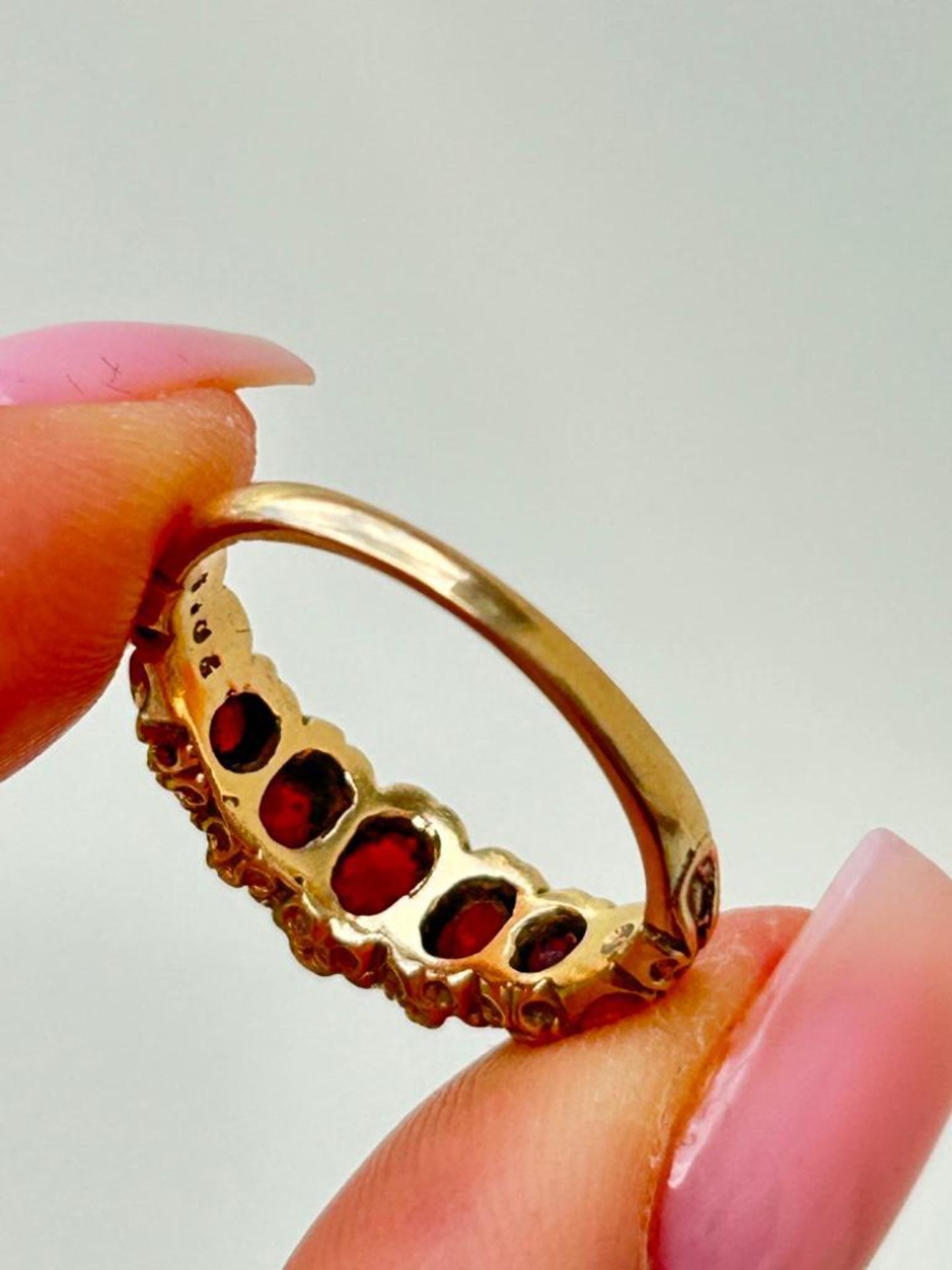 9ct Gold Garnet Half Hoop Ring - Image 4 of 7