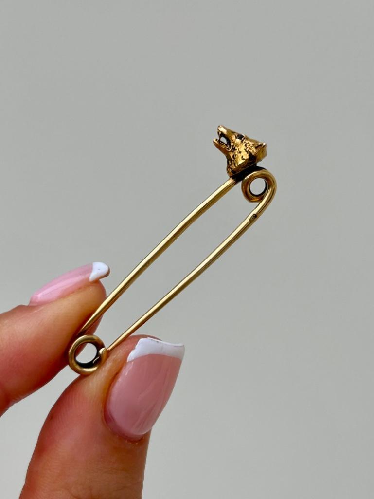 Antique 15ct Gold Rose Cut Diamond Fox Safety Pin Brooch - Image 4 of 5