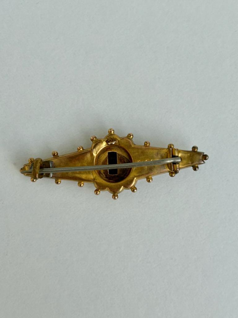 Antique Yellow Gold Ruby and Diamond 3 Star Bar Brooch - Image 5 of 6