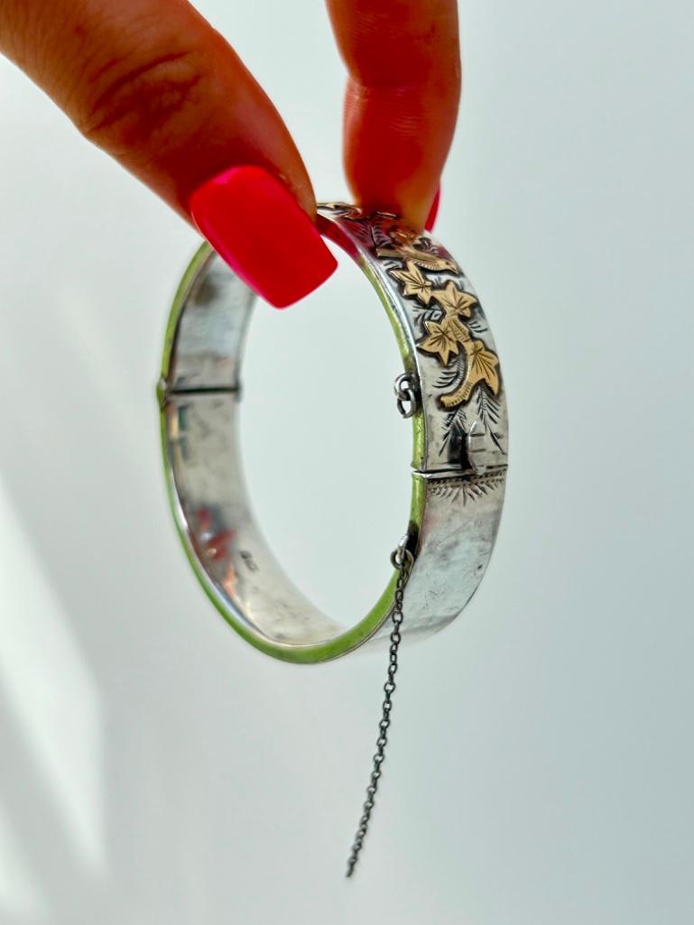 Antique Silver with Gold Over Lay Bangle Bracelet - Image 7 of 7