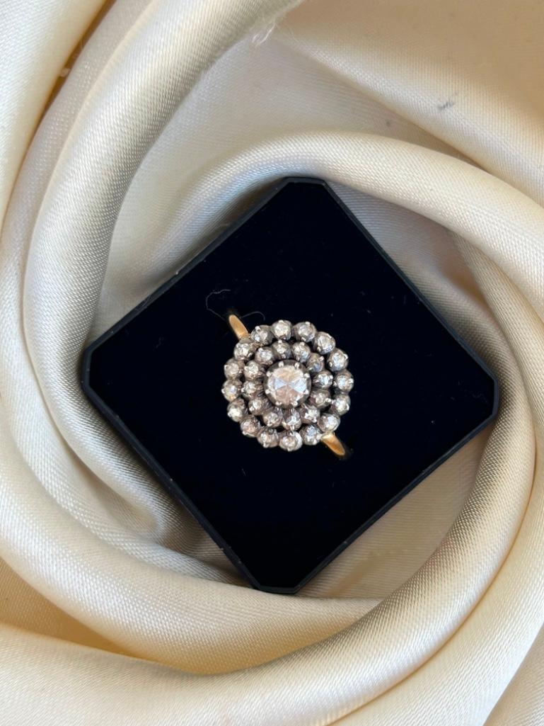Antique 18ct Yellow Gold Diamond Cluster Ring - Image 6 of 8
