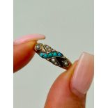 Wonderful 15ct Gold Turquoise and Pearl Unusual x Design Ring