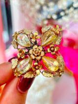 Antique Large Gold and Citrine Floral Brooch