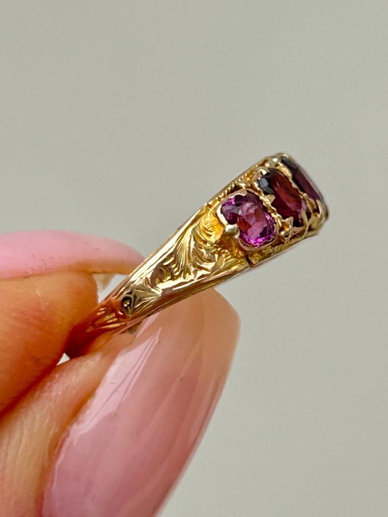 Antique 15ct Yellow Gold Amethyst 5 Stone Half Hoop Ring - Image 6 of 8