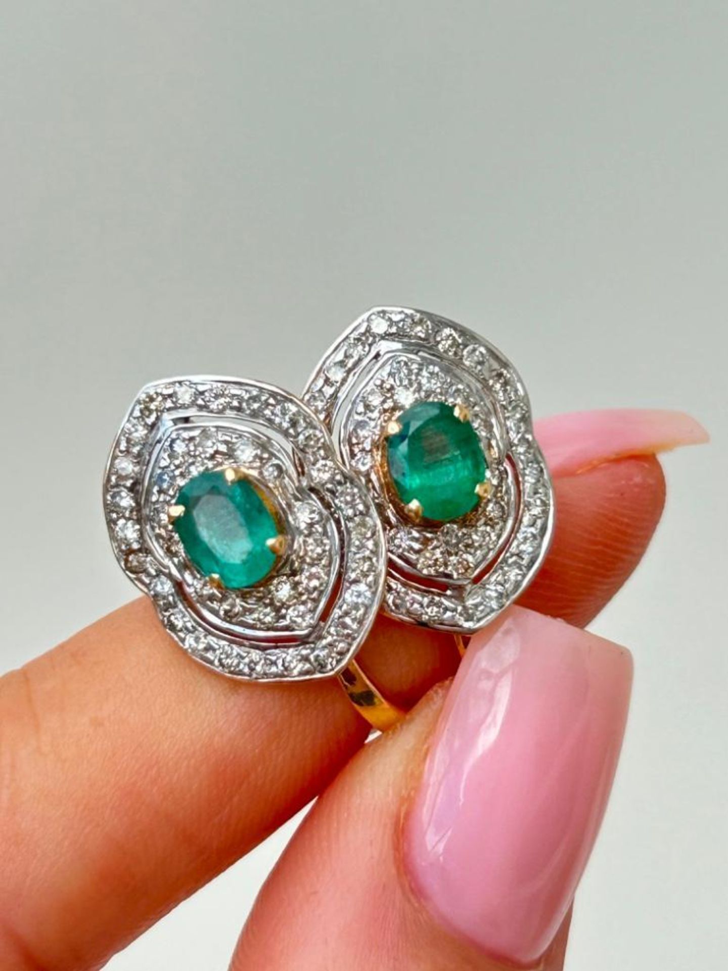 Emerald and Diamond Yellow Gold Earrings - Image 2 of 8