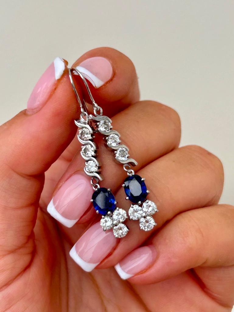 Beautiful Sapphire and Diamond White Gold Drop Earrings - Image 2 of 6