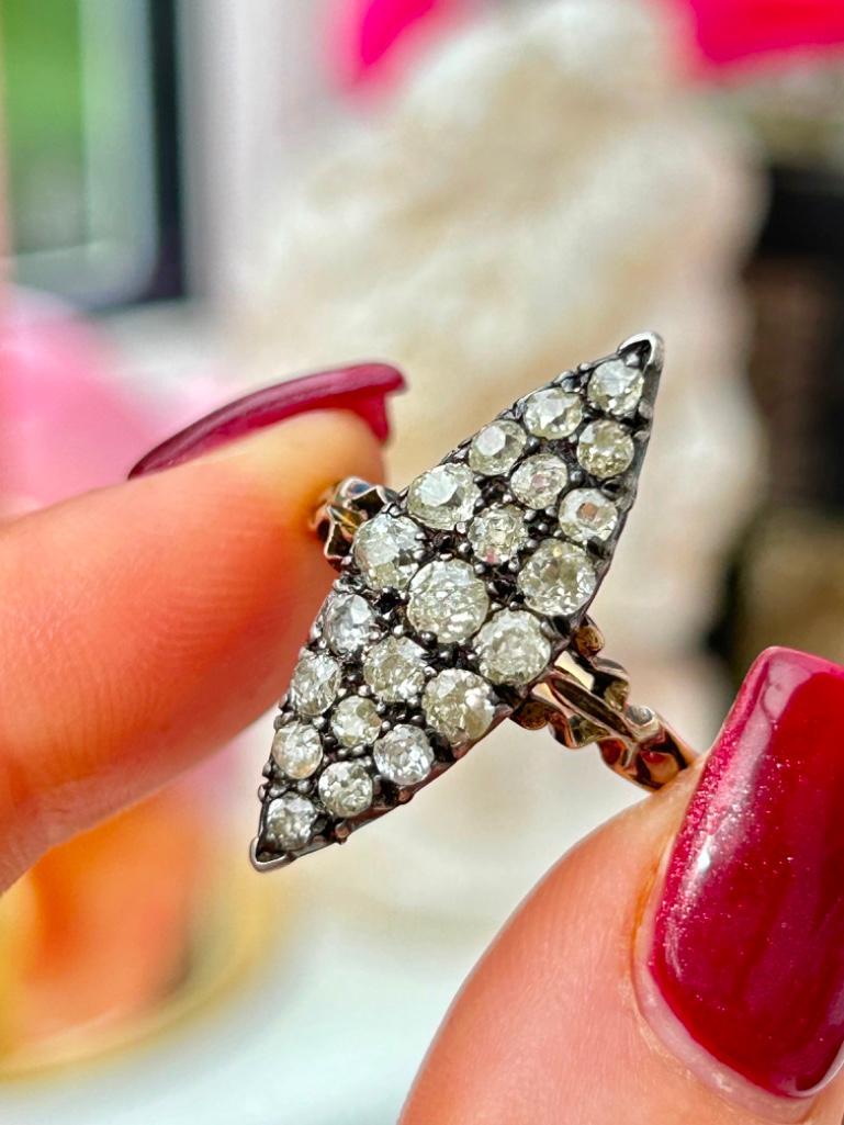 Wonderful Large Diamond and 18ct Gold Navette Ring