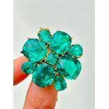 Antique Boxed Large Green Flower Brooch with Safety Chain