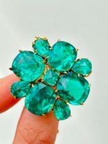 Antique Boxed Large Green Flower Brooch with Safety Chain