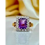18ct Yellow Gold and Platinum Set Amethyst and Diamond Ring