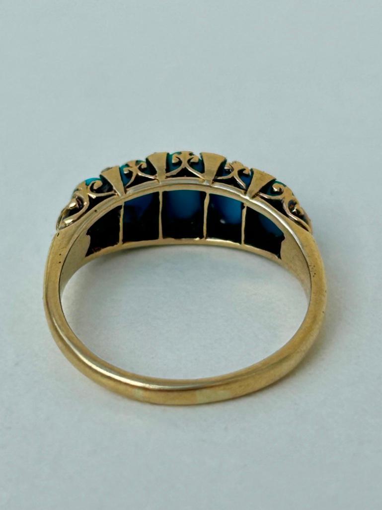 Chunky 18ct Yellow Gold Turquoise and Diamond 5 Stone Ring - Bild 3 aus 5
