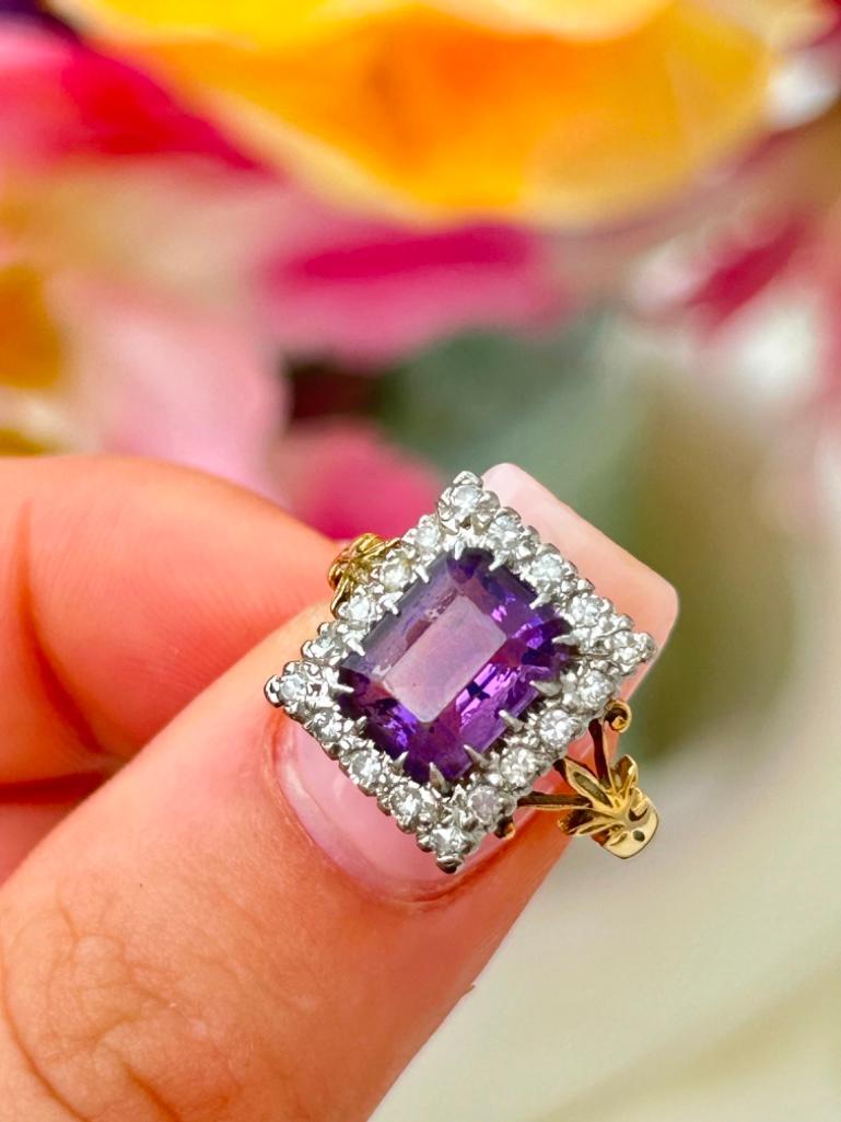 18ct Yellow Gold and Platinum Set Amethyst and Diamond Ring - Image 9 of 9