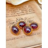 Victorian Era Rare Vatican Cross keys Poincon Set Garnet Cabochon Cufflinks in Gold