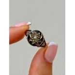 Antique Black Enamel and Pearl Sun Design Mourning Ring in 9ct Gold