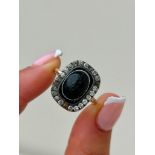 Antique Banded Agate and Paste Halo 9ct Gold Ring