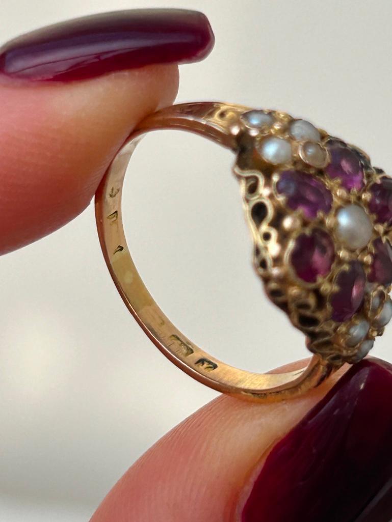 Antique Gold Ruby and Pearl Chunky Cluster Ring - Image 6 of 10