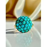 Antique 9ct Gold Turquoise Bombe Cluster Ring